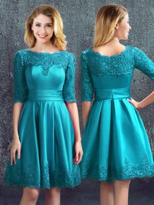 Delicate Teal Half Sleeves Lace Knee Length Dama Dress