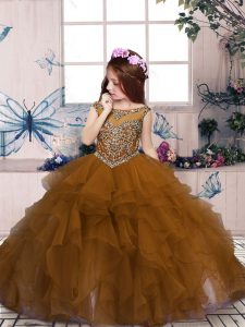 Organza Sleeveless Floor Length Little Girl Pageant Gowns and Beading and Ruffles