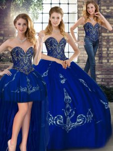 Royal Blue Quinceanera Dress Military Ball and Sweet 16 and Quinceanera with Beading and Embroidery Sweetheart Sleeveless Lace Up