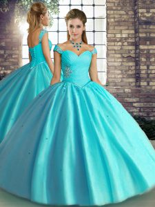 Tulle Sleeveless Floor Length 15th Birthday Dress and Beading