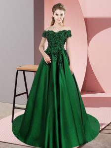 Dark Green Zipper Quinceanera Gowns Lace Sleeveless Court Train