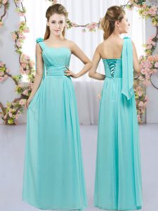 Aqua Blue Sleeveless Hand Made Flower Floor Length Dama Dress for Quinceanera