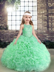 Scoop Sleeveless Lace Up Kids Pageant Dress Apple Green Organza