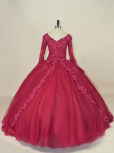 V-neck Long Sleeves Tulle 15 Quinceanera Dress Lace and Appliques Lace Up