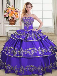 Best Satin and Organza Sleeveless Floor Length Vestidos de Quinceanera and Embroidery and Ruffled Layers