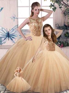 Nice Beading Sweet 16 Quinceanera Dress Gold Lace Up Sleeveless Floor Length