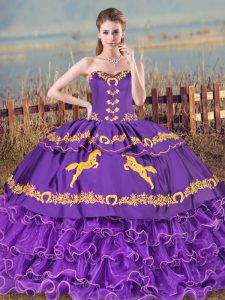 Charming Sweetheart Sleeveless Lace Up Vestidos de Quinceanera Purple Organza