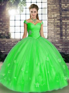 Cute Beading and Appliques Sweet 16 Dress Green Lace Up Sleeveless Floor Length