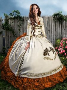 High Class Brown Ball Gown Prom Dress Sweet 16 and Quinceanera with Beading and Embroidery Sweetheart Sleeveless Lace Up