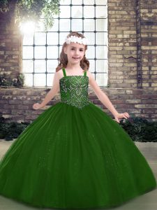 Green Pageant Dress for Teens Party and Military Ball and Wedding Party with Beading Straps Sleeveless Lace Up