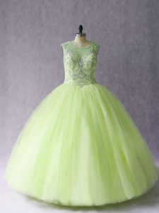 Ball Gowns Quinceanera Gowns Yellow Green Scoop Tulle Sleeveless Floor Length Lace Up