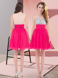 Scoop Sleeveless Side Zipper Quinceanera Dama Dress Hot Pink Chiffon