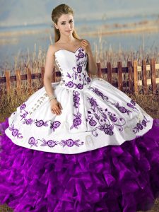 Great Sleeveless Lace Up Floor Length Embroidery and Ruffles 15 Quinceanera Dress