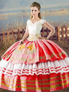 Sleeveless Embroidery and Ruffled Layers Lace Up 15th Birthday Dress