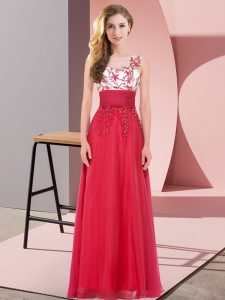 Dazzling Chiffon Sleeveless Floor Length Quinceanera Court of Honor Dress and Appliques