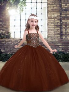 Adorable Tulle Sleeveless Floor Length Child Pageant Dress and Beading