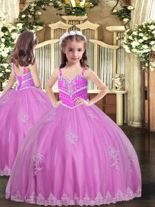 Most Popular Tulle Straps Sleeveless Lace Up Appliques Little Girls Pageant Dress Wholesale in Lilac