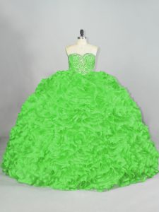 Ball Gowns Beading and Ruffles Quinceanera Dress Lace Up Fabric With Rolling Flowers Sleeveless