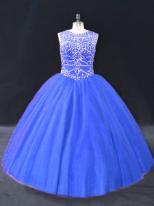 Smart Floor Length Blue Sweet 16 Quinceanera Dress Scoop Sleeveless Lace Up