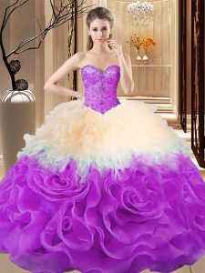 High End Multi-color Sweetheart Lace Up Beading and Ruffles Quinceanera Dresses Sleeveless