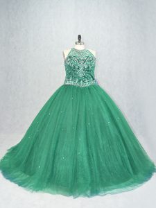 Vintage Green Sleeveless Beading Lace Up 15 Quinceanera Dress