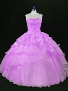 Lavender Lace Up Quinceanera Gown Beading and Ruffles Sleeveless Floor Length