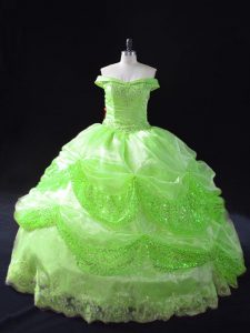 Lace Up Off The Shoulder Beading and Appliques and Pick Ups Vestidos de Quinceanera Organza Sleeveless
