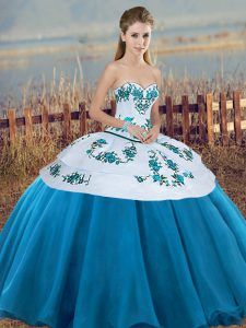 Graceful Sweetheart Sleeveless Tulle Sweet 16 Quinceanera Dress Embroidery and Bowknot Lace Up