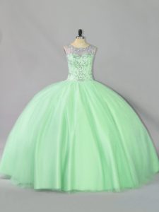 Apple Green Sleeveless Floor Length Sequins Lace Up Quince Ball Gowns