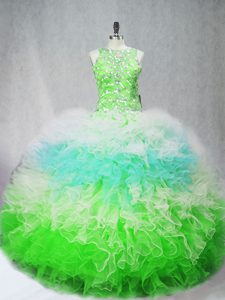 Custom Made Multi-color Sleeveless Beading and Ruffles Floor Length Sweet 16 Dresses