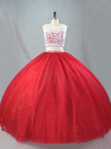 Low Price Red Scoop Zipper Beading and Appliques Quinceanera Gown Sleeveless