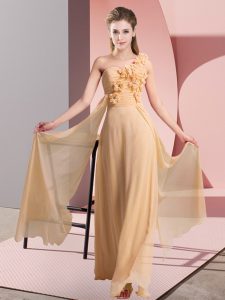 Floor Length Peach Damas Dress Chiffon Sleeveless Hand Made Flower