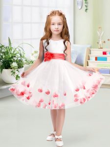 Knee Length A-line Sleeveless White Pageant Gowns For Girls Zipper