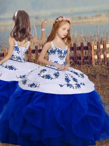Straps Sleeveless Backless Girls Pageant Dresses Royal Blue Organza
