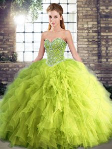 Floor Length Ball Gowns Sleeveless Yellow Green Sweet 16 Dress Lace Up