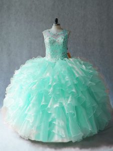 Scoop Sleeveless Organza Sweet 16 Quinceanera Dress Beading and Ruffles Lace Up