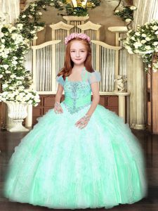 Floor Length Ball Gowns Sleeveless Apple Green Little Girls Pageant Dress Lace Up