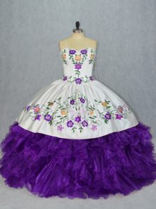 White And Purple 15 Quinceanera Dress Sweet 16 and Quinceanera with Embroidery and Ruffles Sweetheart Sleeveless Lace Up