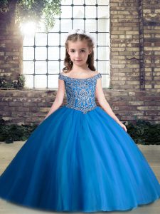 Tulle Sleeveless Floor Length Child Pageant Dress and Beading