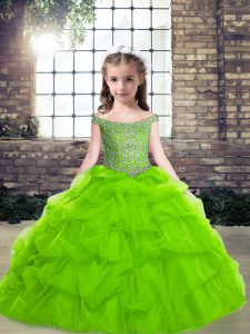 Beading and Pick Ups Child Pageant Dress Lace Up Sleeveless Floor Length