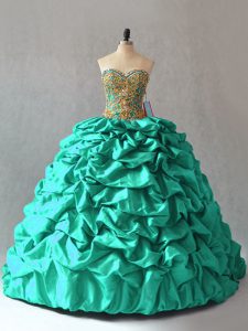 Nice Brush Train Ball Gowns Sweet 16 Quinceanera Dress Turquoise Sweetheart Taffeta Sleeveless Lace Up