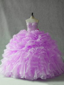 Ball Gowns Sleeveless Lilac Sweet 16 Quinceanera Dress Brush Train Lace Up