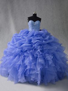 Blue Sweetheart Neckline Beading and Ruffles and Pick Ups Sweet 16 Dress Sleeveless Lace Up