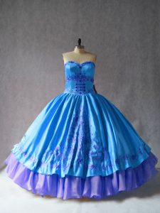 Captivating Blue Sweetheart Neckline Embroidery Quinceanera Dresses Sleeveless Lace Up