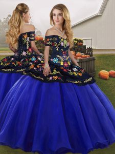 Elegant Floor Length Royal Blue 15th Birthday Dress Tulle Sleeveless Embroidery