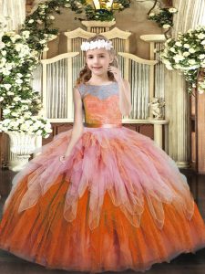 Stunning Floor Length Multi-color Kids Formal Wear Scoop Sleeveless Lace Up