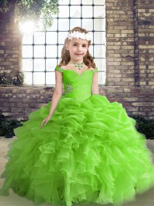 Charming Straps Neckline Beading and Ruffles and Pick Ups Evening Gowns Sleeveless Lace Up