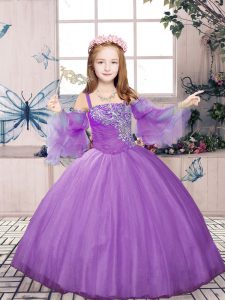 Discount Tulle Sleeveless Floor Length Little Girl Pageant Dress and Beading