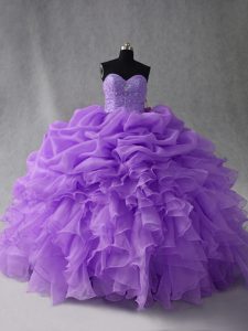 Designer Ball Gowns Quinceanera Dresses Lavender Sweetheart Organza Sleeveless Floor Length Lace Up