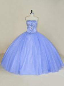 Comfortable Floor Length Lavender 15 Quinceanera Dress Tulle Sleeveless Beading and Sequins
